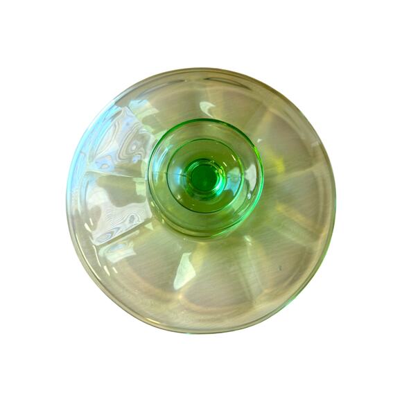 Vintage Green Glass Footed Platter Scalloped Ruffle Edge Cake Stand - Picture 5 of 7